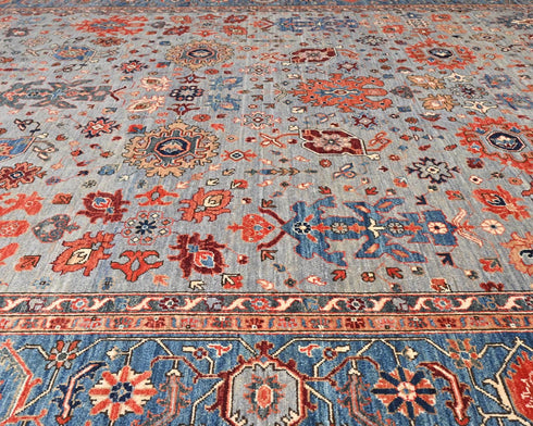 9x12 Gray Blue Aryana Afghan Hand Knotted Veg Dye Wool Area Rug